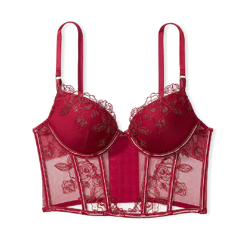 Корсетный топ Victoria's Secret Very Sexy Rose Embroidered Push-Up, красный