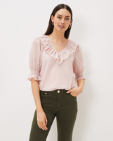 Блуза с короткими рукавами и V-образным вырезом с рюшами Phase Eight, розовый