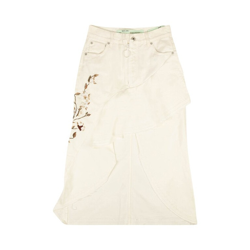 Off-White Расклешенная джинсовая юбка из бисера, цвет Белый
