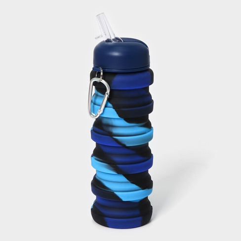 Бутылка для воды складная, 500 мл, силикон, 7×21 см, цвет синий No brand