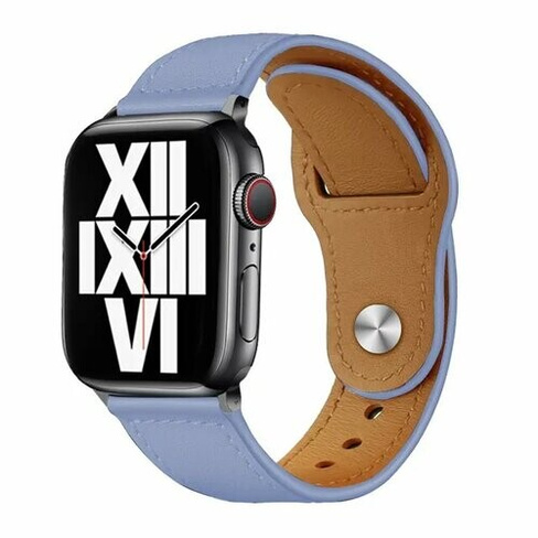 Кожаный ремешок для Apple Watch series 3 4 5 6 7 8 9 SE, в корпусах 42, 44, 45, 49. Лавандовый / Lavender BF (Черная Фур