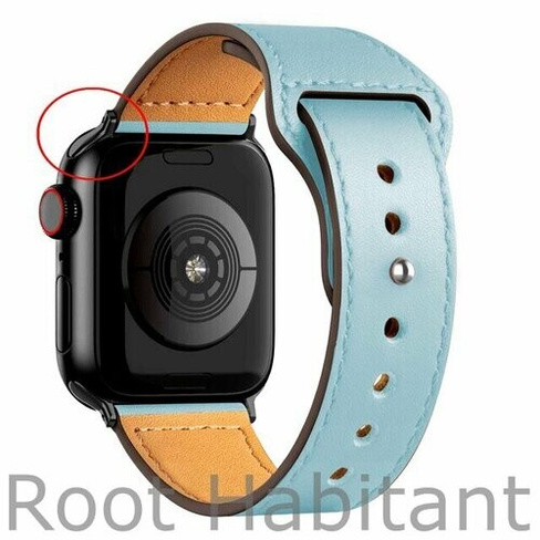 Кожаный ремешок для Apple Watch series 3 4 5 6 7 8 9 SE, в корпусах 42, 44, 45, 49. Голубой / Light_Blue BF (Черная Фурн