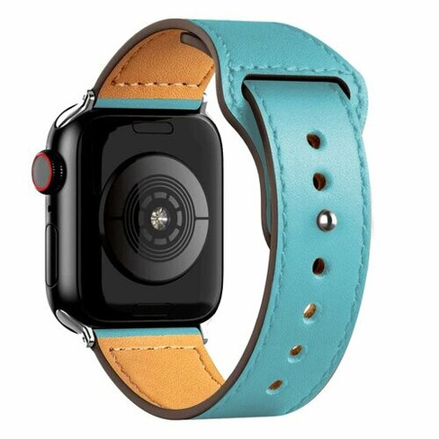 Кожаный ремешок для Apple Watch series 3 4 5 6 7 8 9 SE, в корпусах 42, 44, 45, 49. Бирюзовый / Turquoise Root Habitant