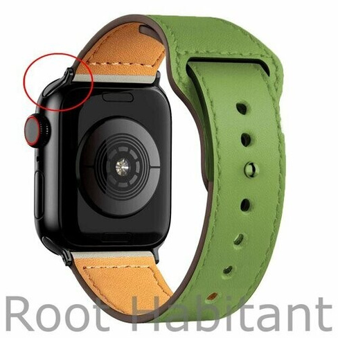 Кожаный ремешок для Apple Watch series 3 4 5 6 7 8 9 SE, в корпусах 42, 44, 45, 49. Зеленый / Green BF (Черная Фурнитура