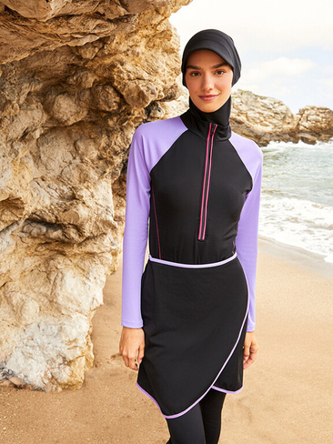 Женский комплект купальника в хиджабе с высоким воротником и цветными блоками с длинными рукавами LCW DREAM, новый черны