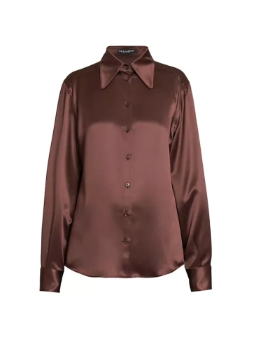 Шелковая блузка на пуговицах спереди Dolce&Gabbana, цвет dark brown