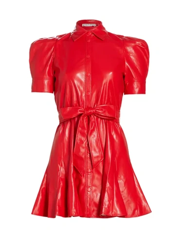 Расклешенное мини-платье Lurlene из искусственной кожи Alice + Olivia, цвет bright ruby