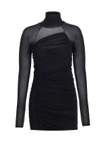 Мини-платье с водолазкой из крепа и сборками с прозрачным акцентом Helmut Lang, черный