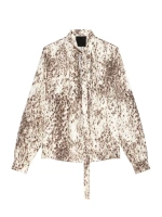 Блузка из шелка с принтом снежного барса и лавальером Givenchy, цвет natural brown