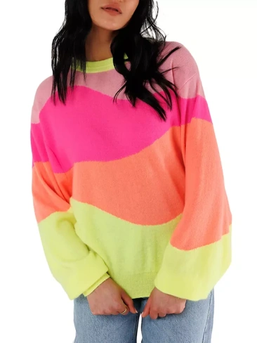 Кашемировый свитер Lollypop Mellon с цветными блоками Crush Cashmere, цвет bellini flamingo