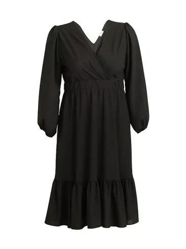 Креповое платье миди с длинными рукавами Portia Kiyonna, черный