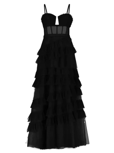 Платье из тюля с корсетом и оборками Bcbgmaxazria, черный