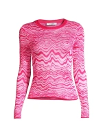 Волнистый жаккардовый свитер с круглым вырезом Milly, цвет pink ecru