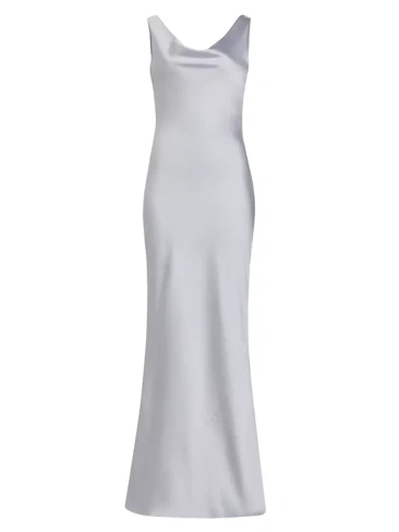 Атласное платье без рукавов с воротником-хомутом Norma Kamali, цвет silver