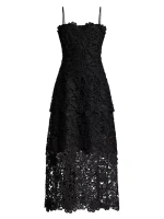 Многоярусное гипюровое кружевное платье миди Zac Posen, черный