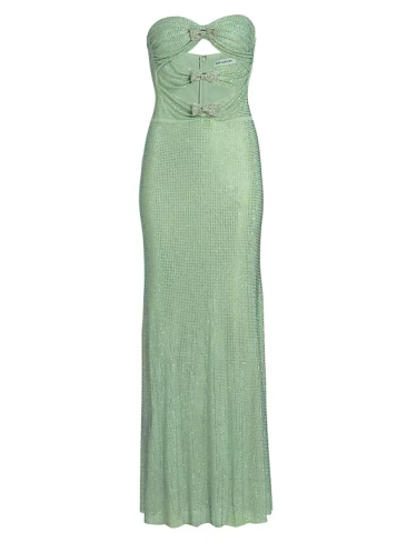 Платье из сетки и вырезов без бретелек со стразами Self-Portrait, зеленый