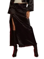 Атласная юбка макси с бахромой Cynthia Rowley, черный