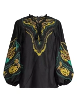 Блузка Kehlani из хлопка и шелка с вышивкой Kobi Halperin, черный
