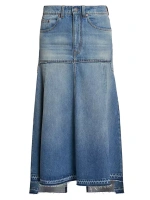 Джинсовая юбка-макси с высоким и низким вырезом Victoria Beckham, цвет vintage wash mid