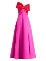 Платье из микадо с цветными блоками и бантом Zac Posen, цвет rouge magenta