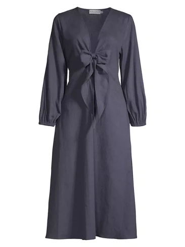 Платье миди Novella из смесового хлопка с завязками спереди Harshman, цвет dark indigo