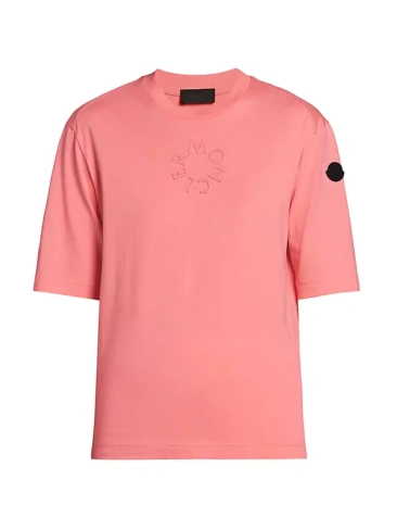 Хлопковая футболка с логотипом и короткими рукавами Moncler, коралл