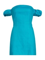 Льняное мини-платье Сари с открытыми плечами Hevron, цвет azure
