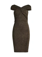 Платье-футляр Delahart с закрученным передом и открытыми плечами Black Halo, цвет golden noir