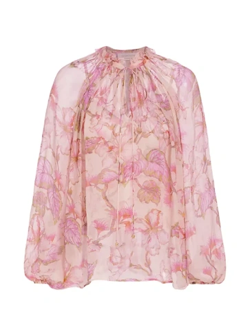 Полупрозрачная блузка с цветочным принтом Matchmaker Zimmermann, цвет coral hibiscus
