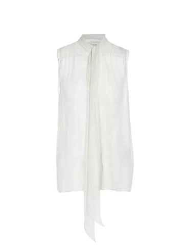 Шелковая блузка без рукавов цвета металлик с воротником-стойкой Frame, цвет silver