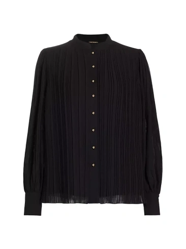 Плиссированная шифоновая блузка на пуговицах Abbey Elie Tahari, цвет noir