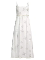 Льняное платье-миди с расклешенным силуэтом Lucid Dreams Olivia с цветочным принтом и пайетками Waimari, белый