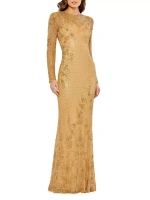 Украшенное платье с длинными рукавами Mac Duggal, золото