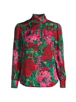 Шелковая блузка с цветочным принтом и рюшами на воротнике Vineyard Vines, цвет brush floral