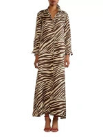 Шелковое платье-рубашка макси с зеброй Cynthia Rowley, цвет zebra