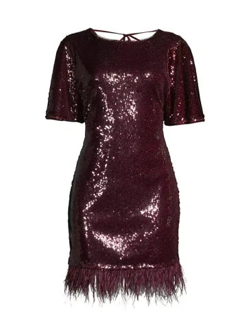 Мини-платье с бахромой и пайетками Liv Foster, цвет burgundy
