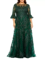 Платье с цветочной вышивкой Mac Duggal, цвет emerald