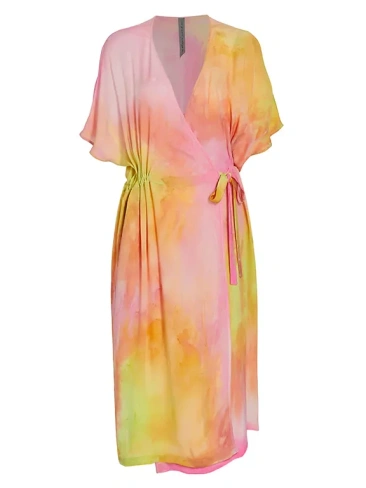 Шелковое платье миди с запахом Diane Tie-Dye Raquel Allegra, цвет pink cosmos