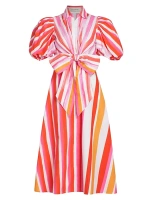 Хлопковое платье-рубашка в полоску с завязкой на талии Pavia Silvia Tcherassi, цвет rouge orange stripes