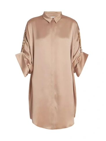 Мини-платье-рубашка с шелковой цепочкой Loewe, цвет otter