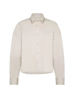 Рубашка из хлопкового поплина стрейч с блестящей отделкой воротника Brunello Cucinelli, бежевый