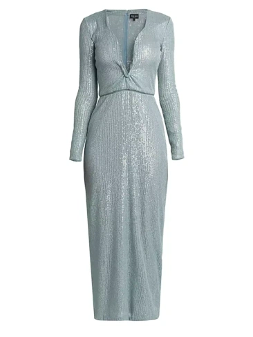 Платье-миди с длинными рукавами и пайетками Giorgio Armani, цвет silver cloud