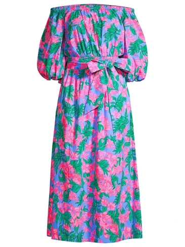Хлопковое платье миди Shawlee с поясом и цветочным принтом Lilly Pulitzer, цвет cerise pink