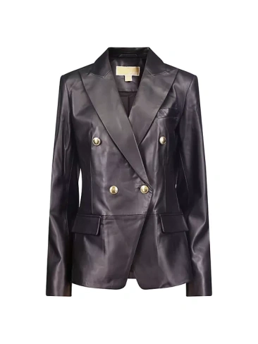 Кожаный двубортный пиджак Michael Michael Kors, черный