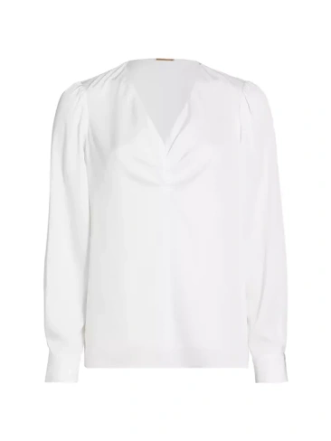 Драпированная блузка из шелкового полотна Elie Tahari, цвет sky white