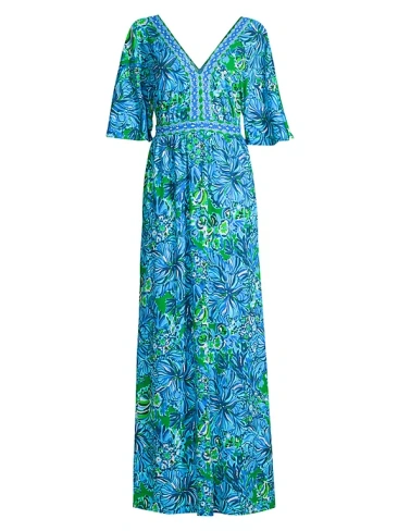 Платье макси Addison с цветочным принтом Lilly Pulitzer, синий
