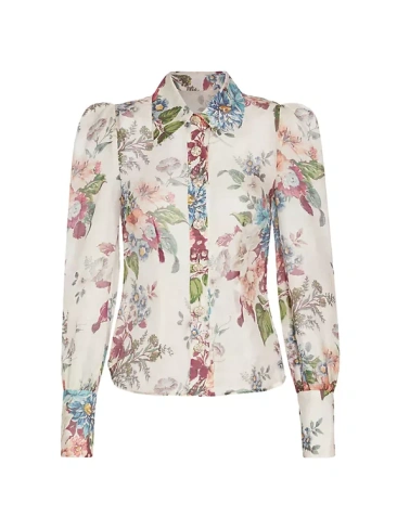 Рубашка из льна и шелка с цветочным принтом Matchmaker на пуговицах спереди Zimmermann, цвет ivory bark cloth print