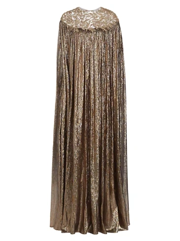 Платье-кафтан Lamé Mousseilne с кристаллами и листьями Oscar De La Renta, цвет dark gold