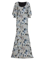 Платье-русалка с пайетками и цветочным принтом Badgley Mischka, синий
