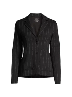 Шерстяно-хлопковый пиджак в пунктирную полоску Majestic Filatures, цвет noir